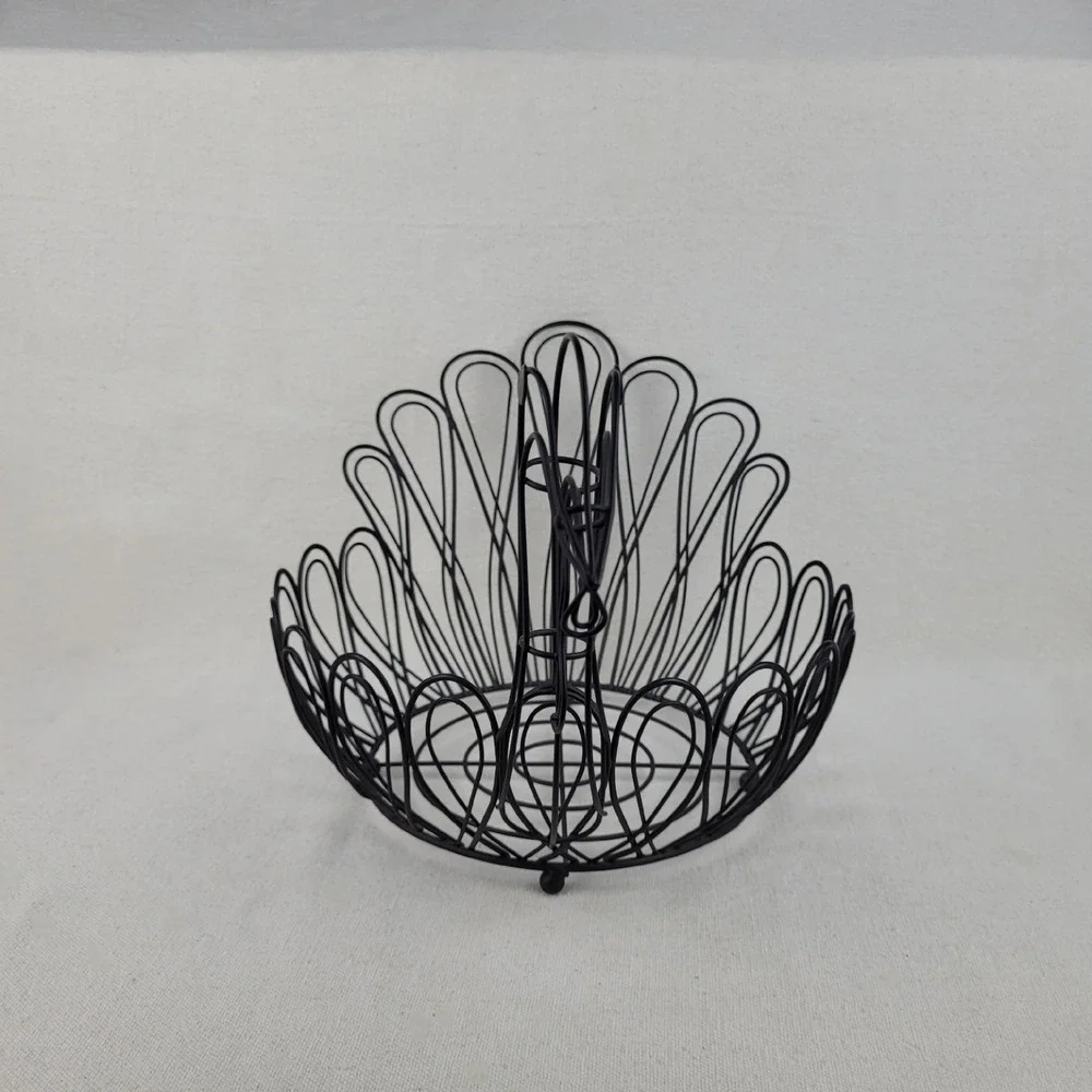 Vintage Black Metal Wire Turkey Basket Thanksgiving Decor Fruit Bowl Farmhouse